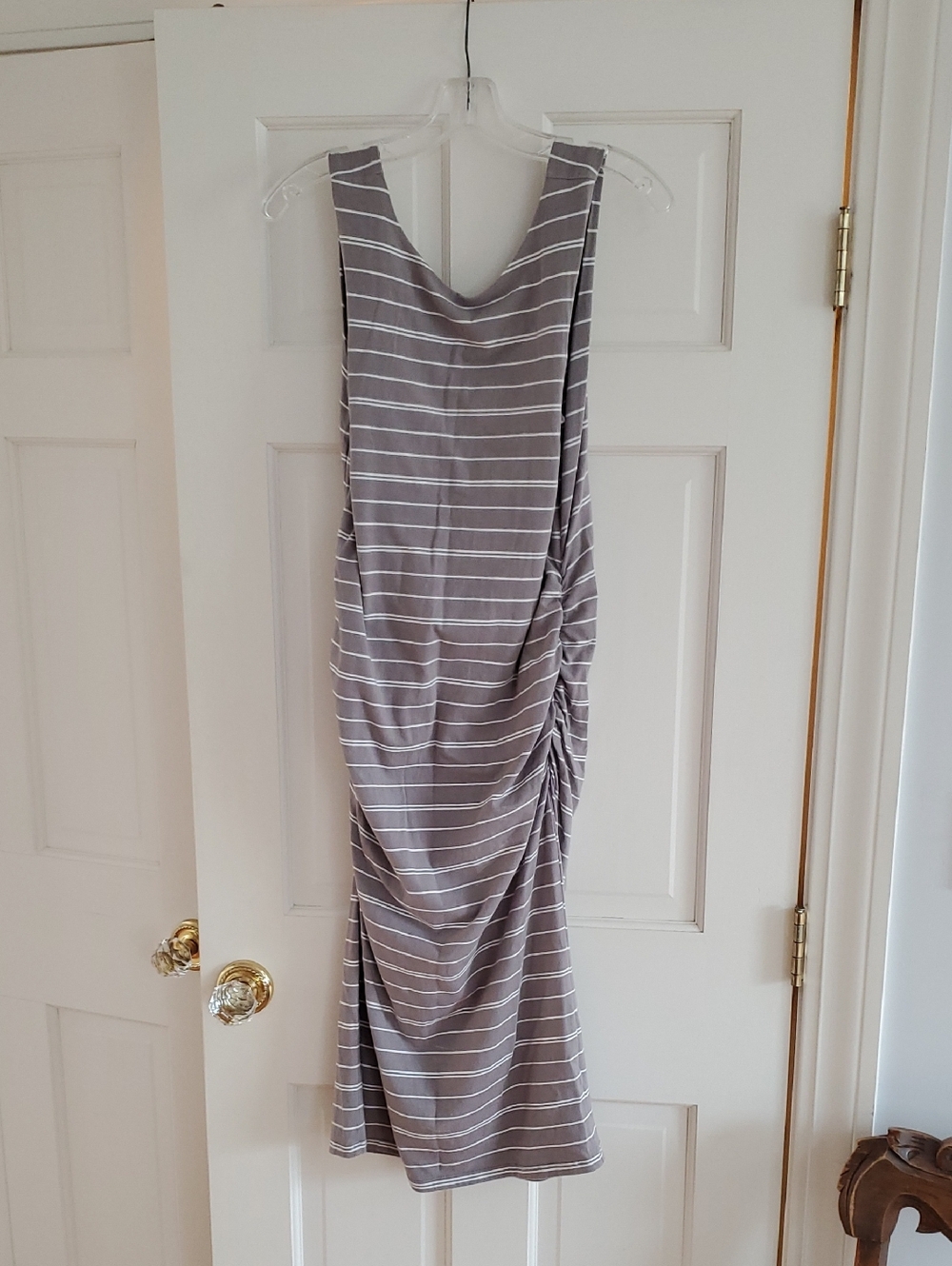 Athleta Gray and White Striped Midi Dress